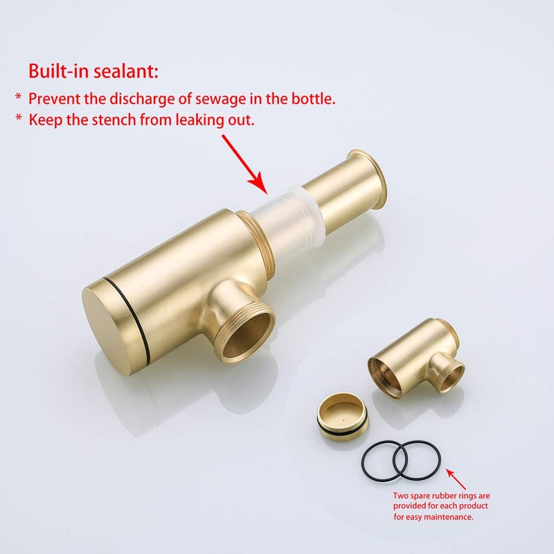 RANDOM Brass Contemporary Round Bottle P Trap 1 1/4,Basin Sink Waste Drain P Trap Kit (Brushed Gold) - Image 4